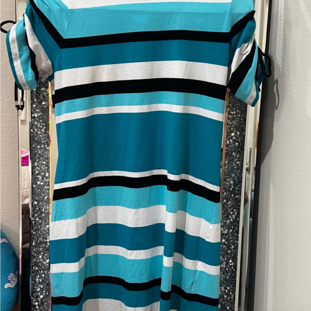 Striped Teal and Black Dress